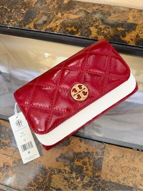Tory Burch Red Quilted Leather Clutch/Crossbody Bag